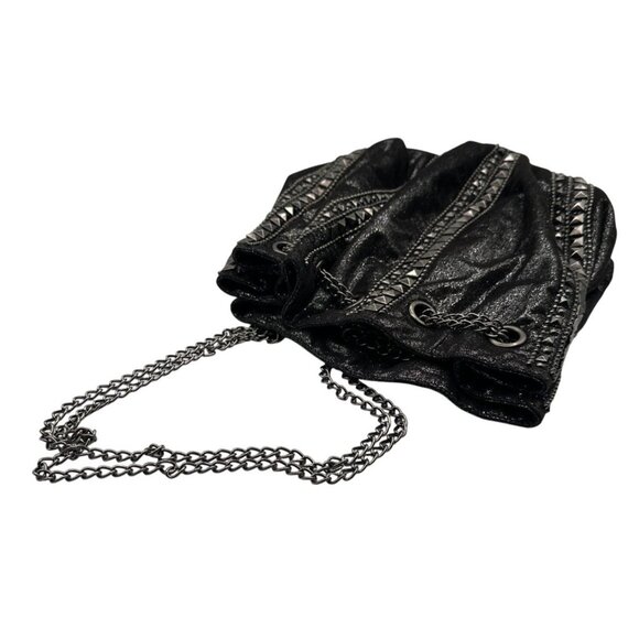 Imoshion 10"x 9" Studded Bucket Shoulder Chain Black Bag – Edgy Glam Rock Chic - Picture 7 of 13